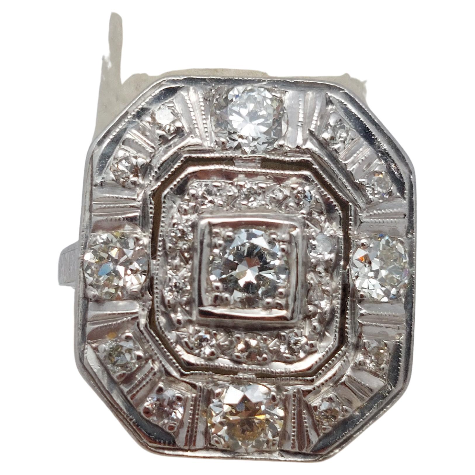 Delight yourself…………………

POW………………..

14 karat white gold ring.

Twenty-Three (23) Modified Round Brilliant Cut natural Diamonds.

Diamonds measure from  1.50 m.m. up to 4.20 m.m..

Total Diamond weight is approx.  1.32 Carat.

The diamonds are