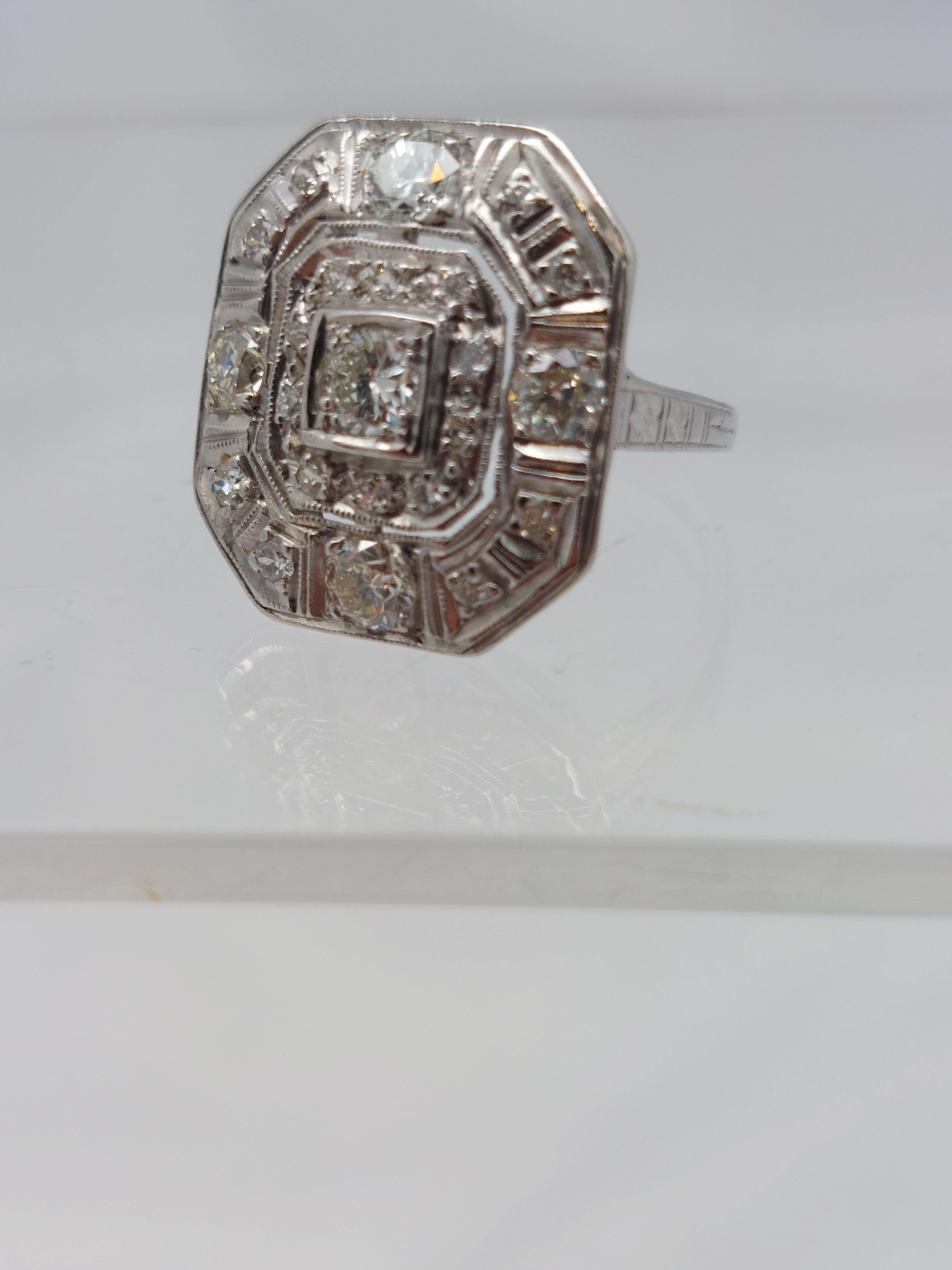 Women's or Men's “Octagon” Deco Natural Diamond Ring For Sale