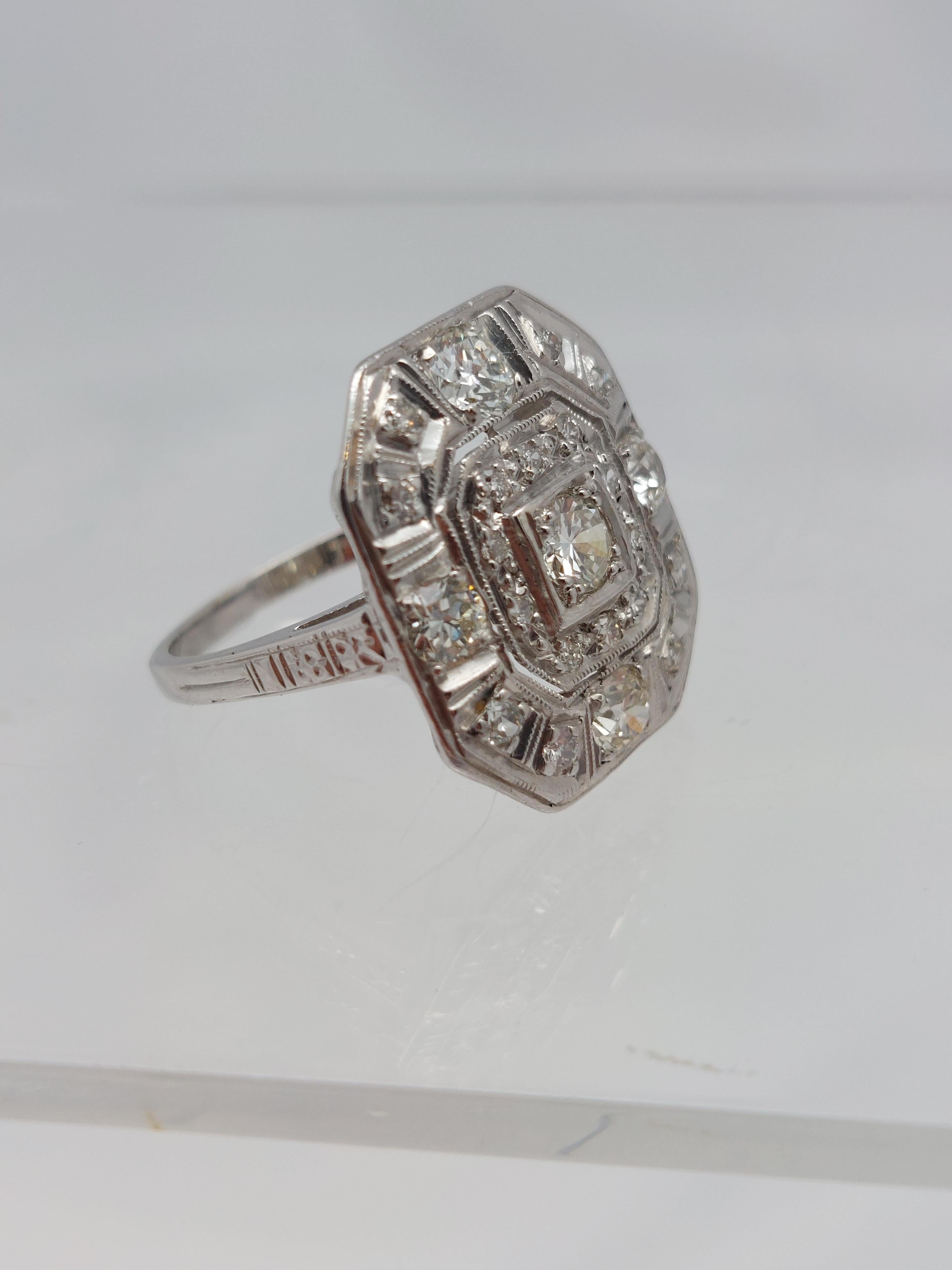 “Octagon” Deco Natural Diamond Ring For Sale 1