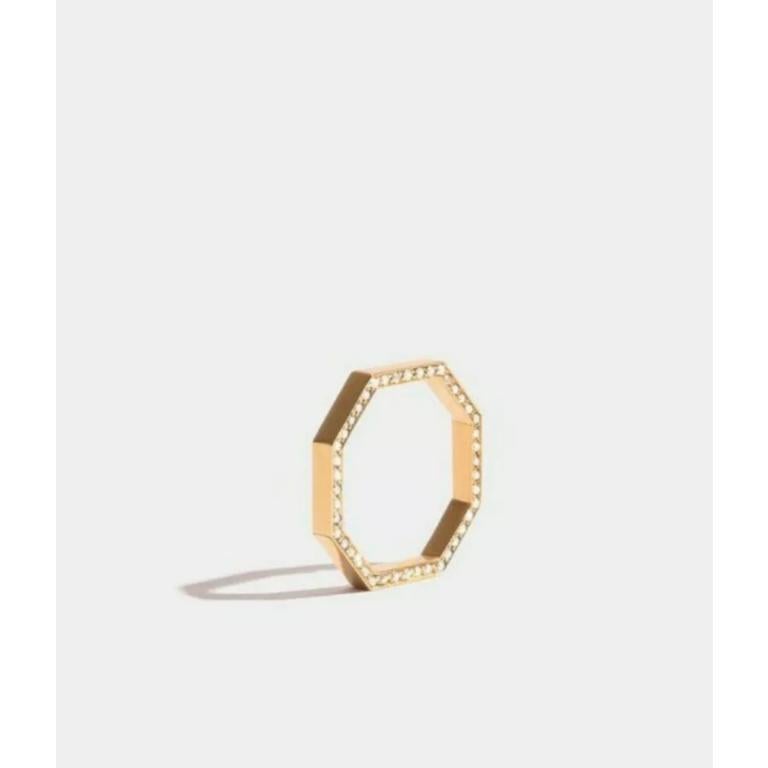 Round Cut Octagon Diamond 14k Solid Gold Ring Bolt Shape For Sale