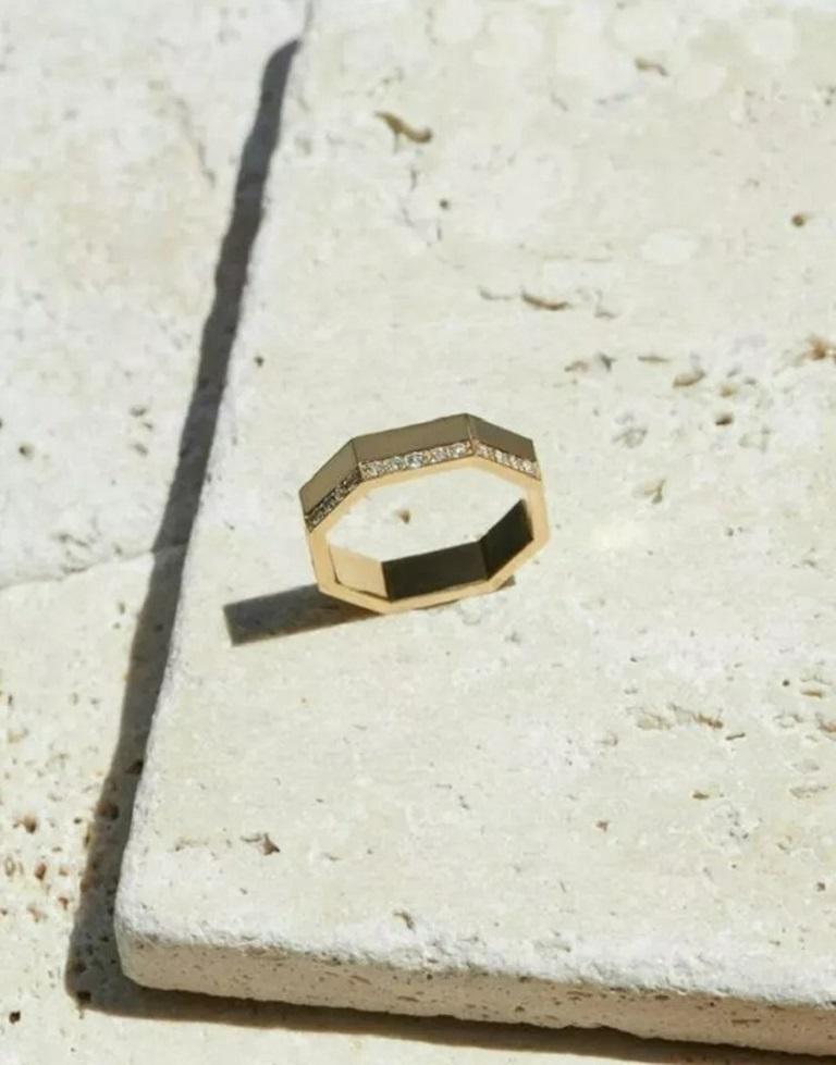 Round Cut Octagon Diamond Gold Ring 14k Solid Minimalist Geometric Design For Sale