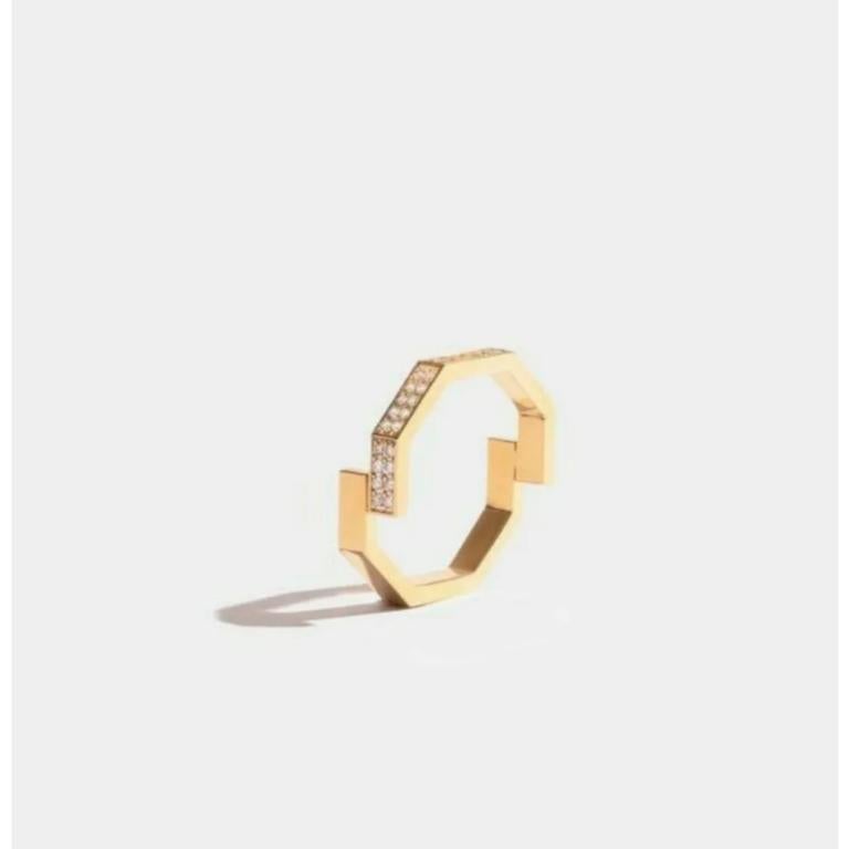 Octagon Diamond Gold Slid 14k Minimalist Geometric Design Bolt Ring In New Condition For Sale In Chicago, IL