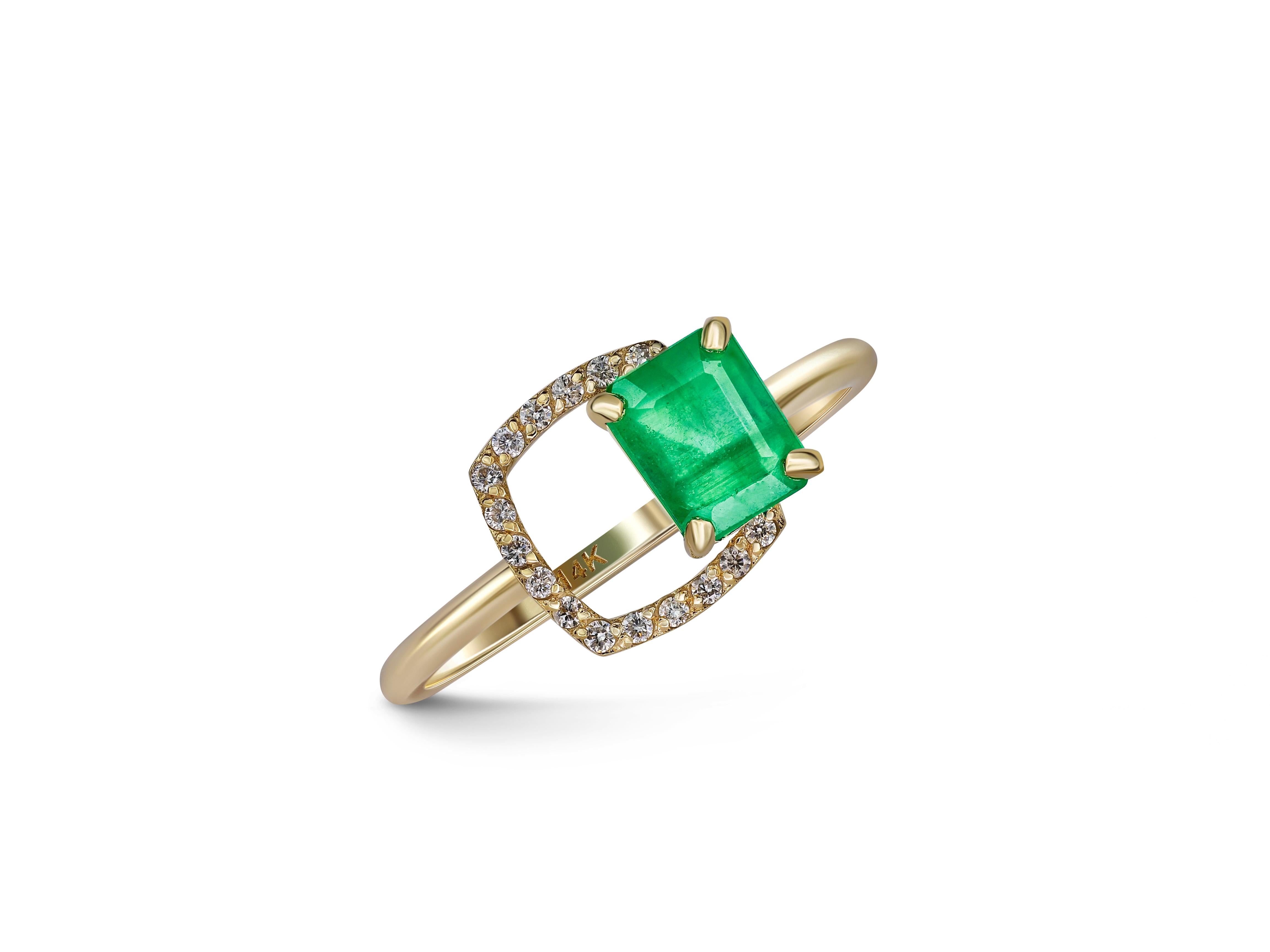 Octagon Emerald 14k gold ring. 
Emerald ring for women. Dainty emerald ring. Emerald cut ring. Statement emerald ring. May birthstone ring.

Metal: 14k gold
Weight: 1.95 g. depends from size.

Set with emerald.
Color - green
Octagon cut, approx 0.7-