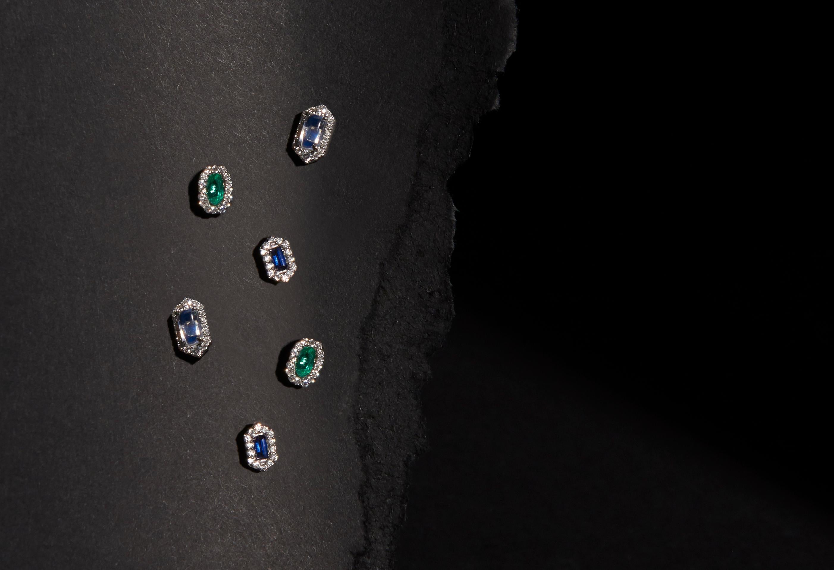Octagon Emerald and Diamond earrings in 18k white gold
