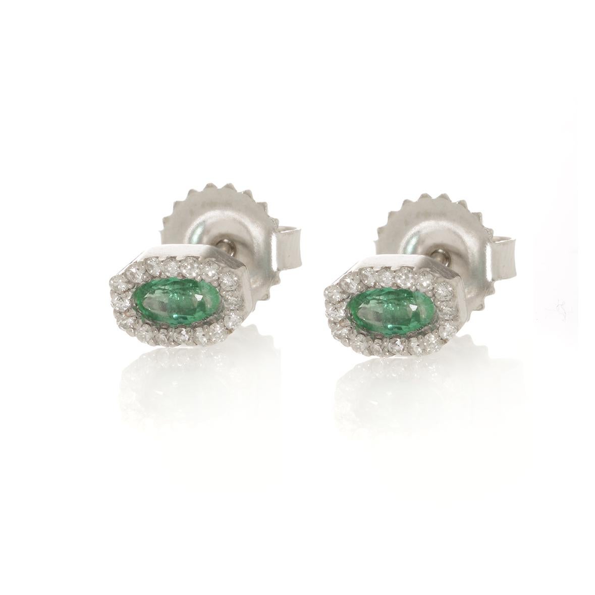Women's or Men's Octagon Emerald and Diamond Earrings For Sale