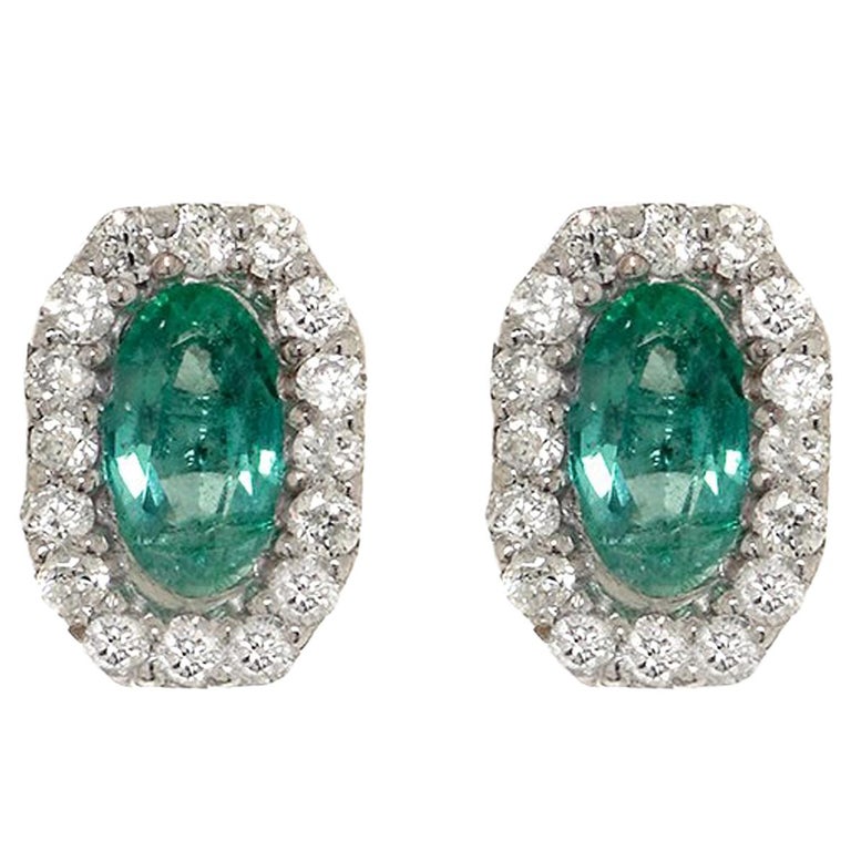 Octagon Emerald and Diamond Earrings For Sale at 1stDibs