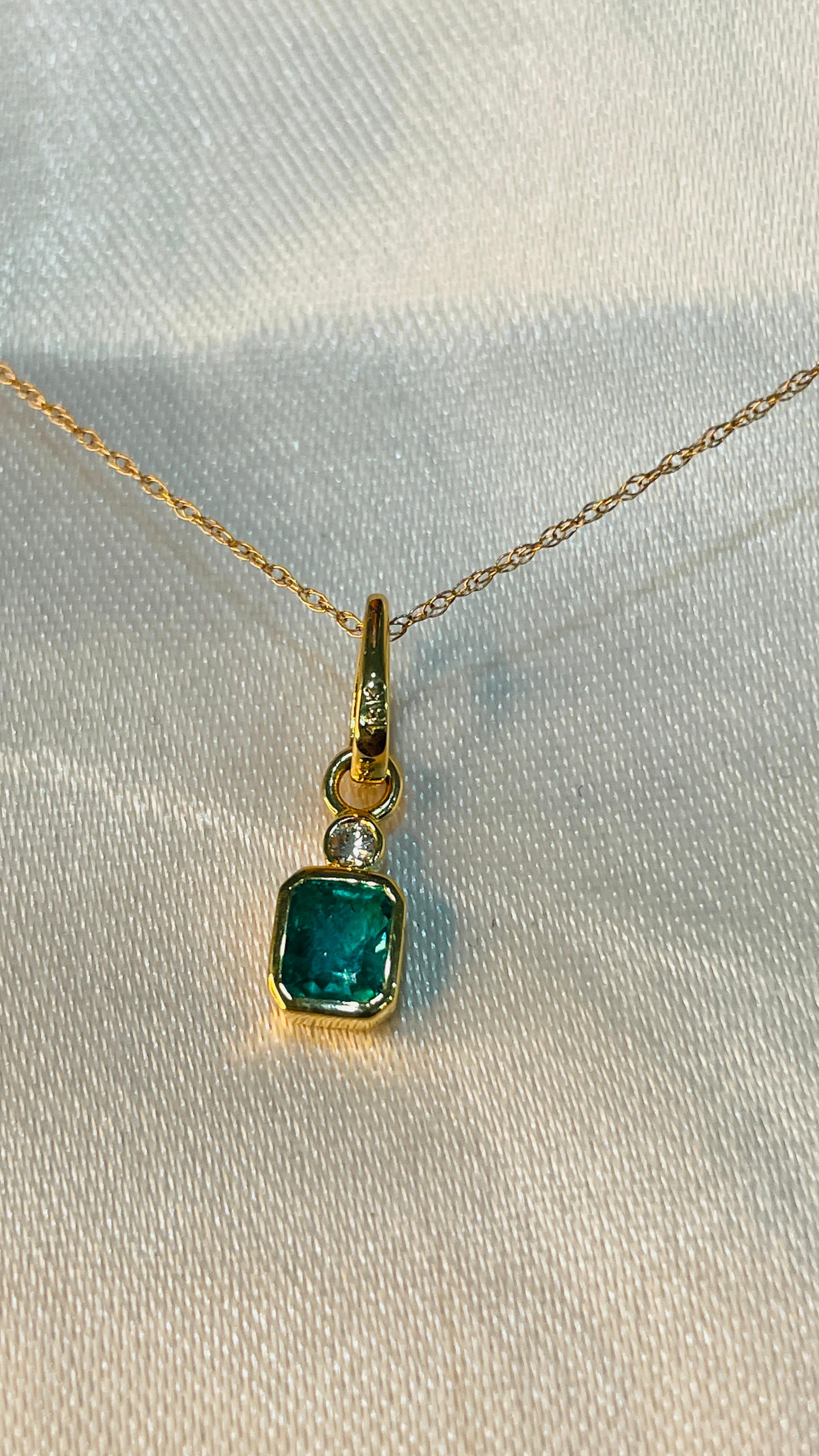 Modern Octagon Emerald and Diamond Pendant in 18K Yellow Gold For Sale