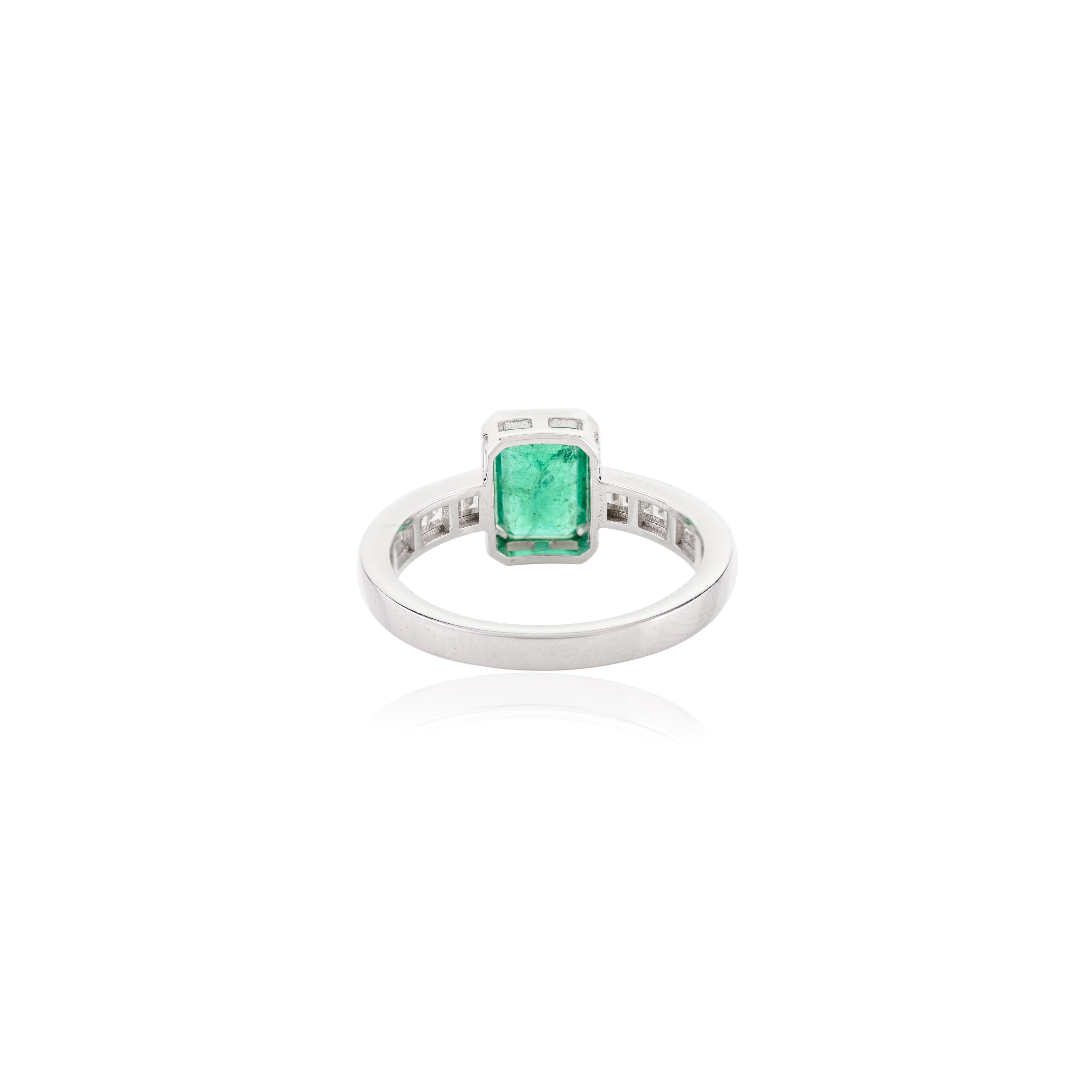 For Sale:  Octagon Emerald Diamond Engagement Ring for Her in 14k Solid White Gold 5