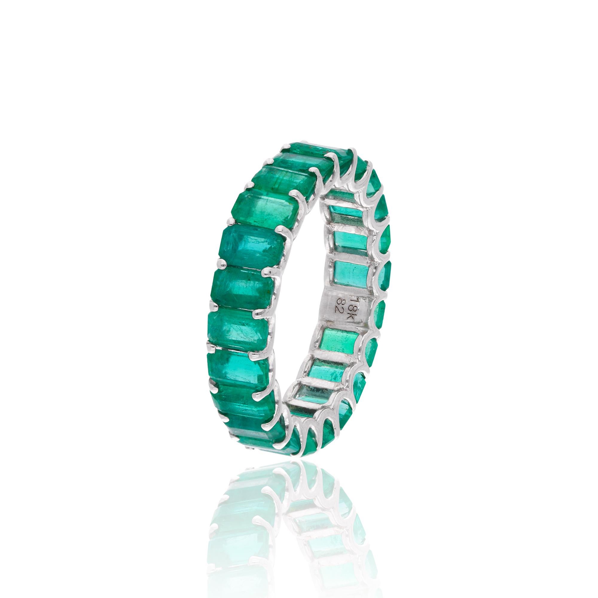 For Sale:  Natural Octagon Emerald Eternity Band Ring 18 Karat White Gold Handmade Jewelry 2