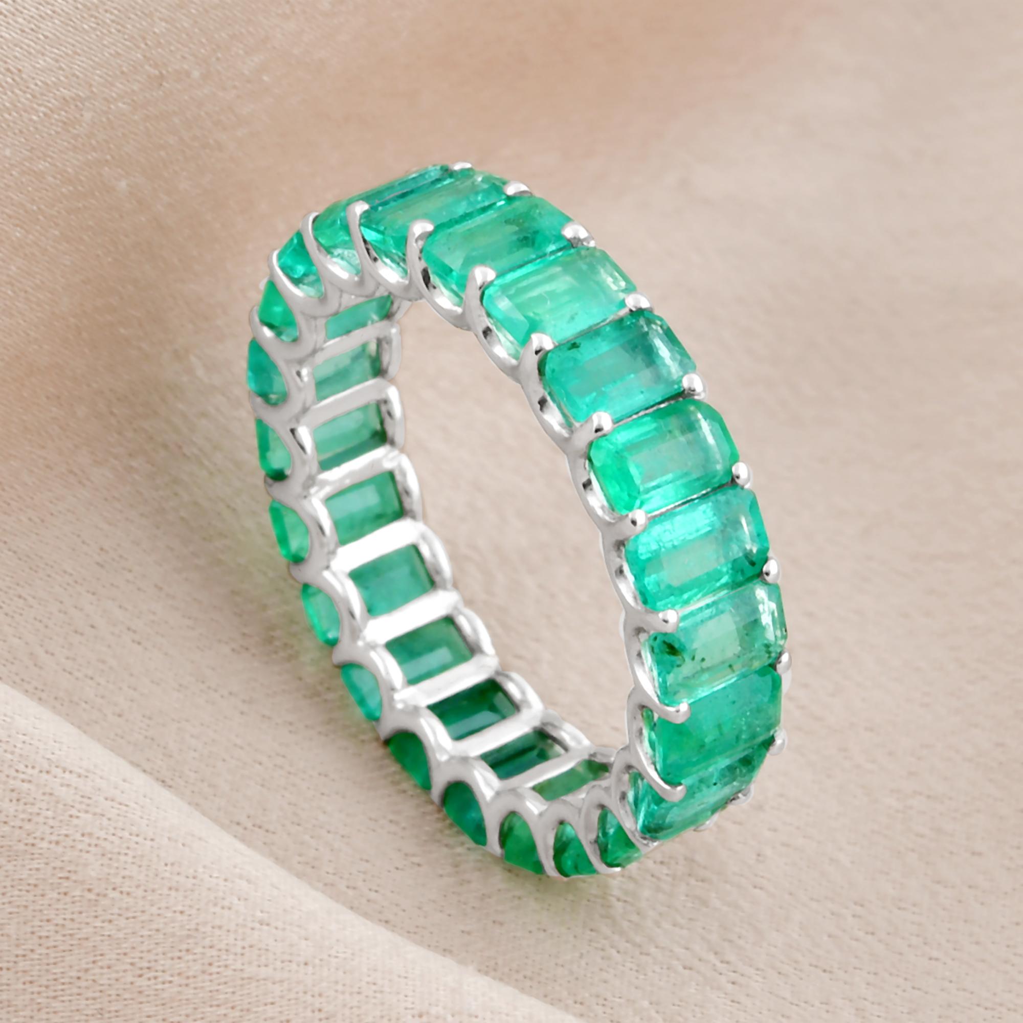 For Sale:  Natural Octagon Emerald Eternity Band Ring 18 Karat White Gold Handmade Jewelry 5