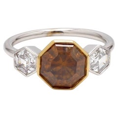 Octagon Fancy Deep Brownish-Orange Yellow Diamond Ring