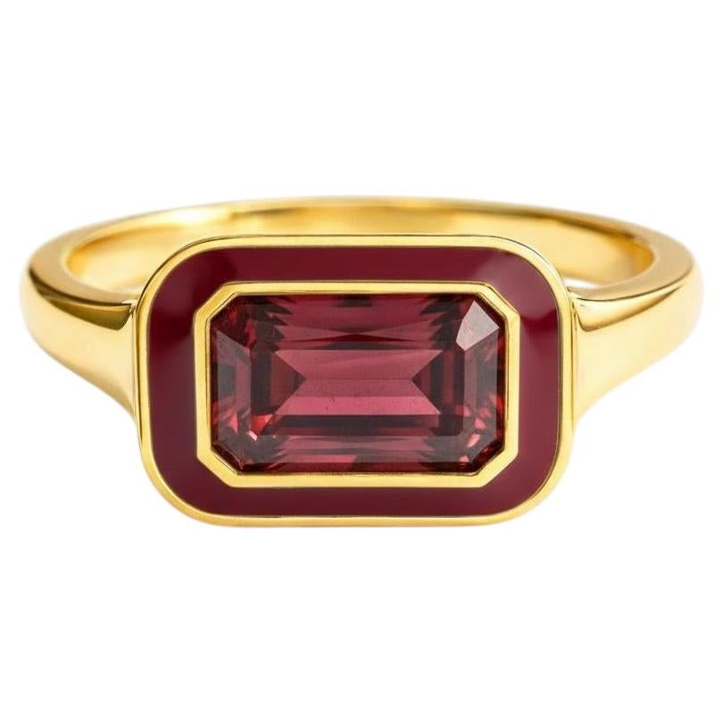 Anello con granato ottagonale Argento, oro