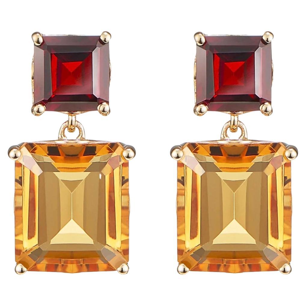 Augustine Jewels Octagon Gold Drop Earrings in Garnet & Citrine