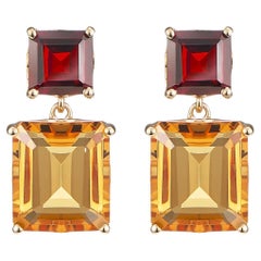 Octagon Gold Drop Earrings in Garnet & Citrine