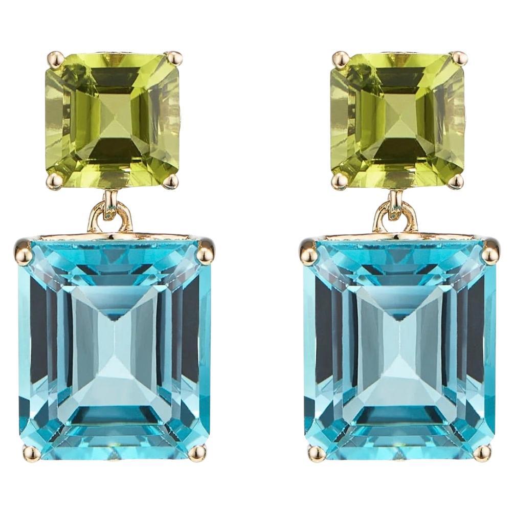 Augustine Jewels Octagon Gold Drop Earrings in Peridot & Blue Topaz For Sale