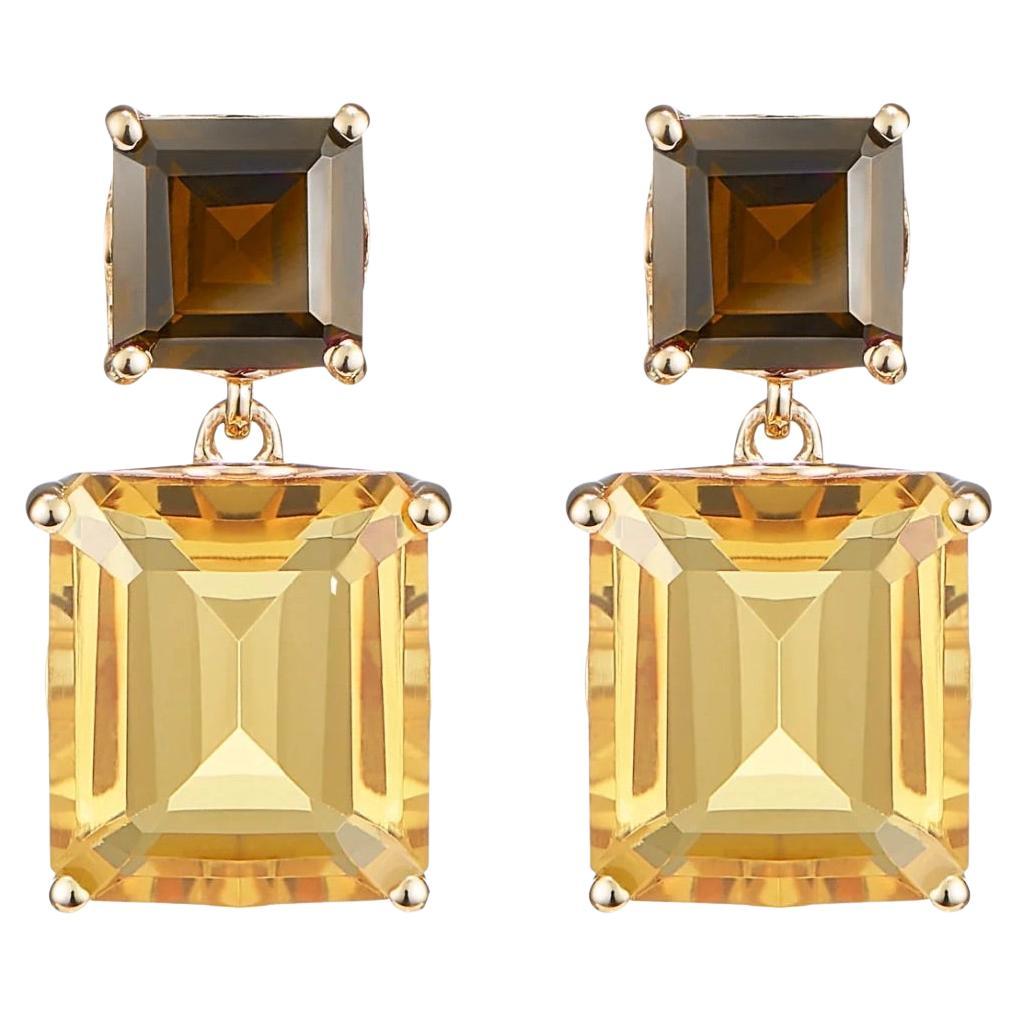 Augustine Jewels Octagon Gold Drop Earrings in Smoky Quartz & Citrine For Sale