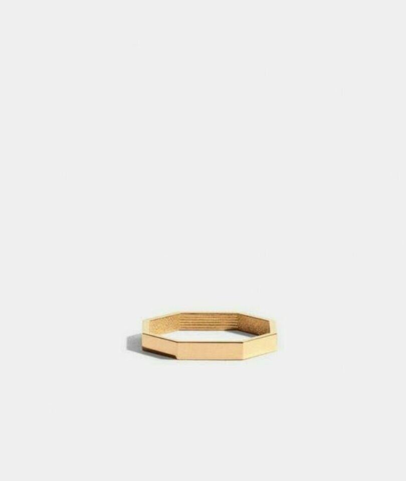 Art Deco Octagon Gold Ring 14k Solid Gold Ring Minimalist Geometric Bolt Designer Ring. For Sale