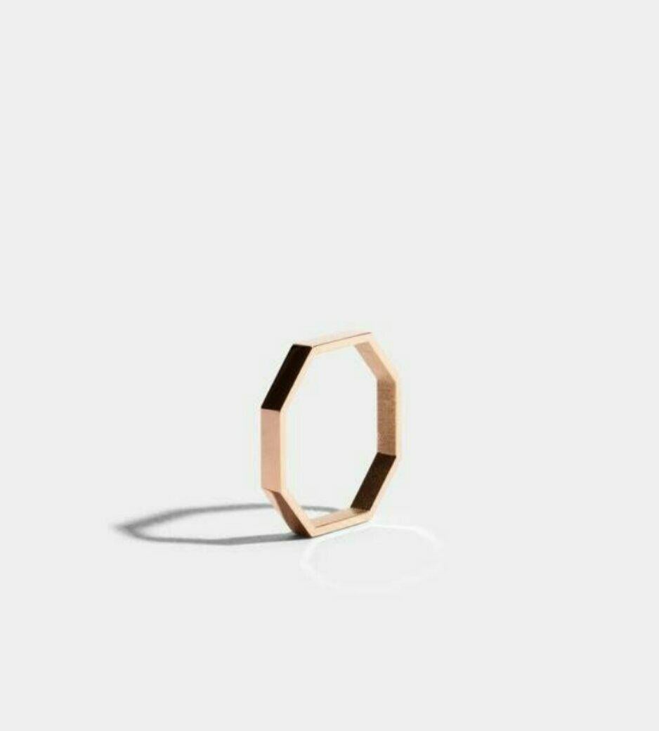 Octagon Gold Ring 14k Solid Gold Ring Minimalist Geometric Bolt Designer Ring. For Sale 2