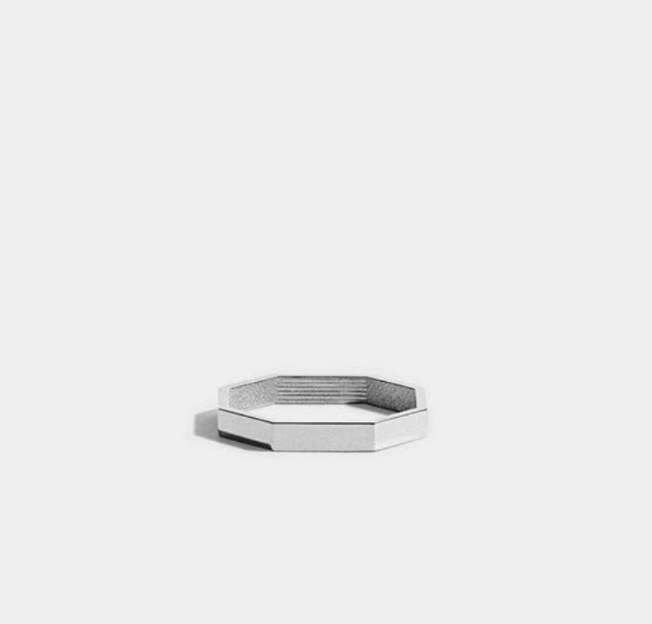 Octagon Gold Ring 14k Solid Gold Ring Minimalist Geometric Bolt Designer Ring. For Sale 3