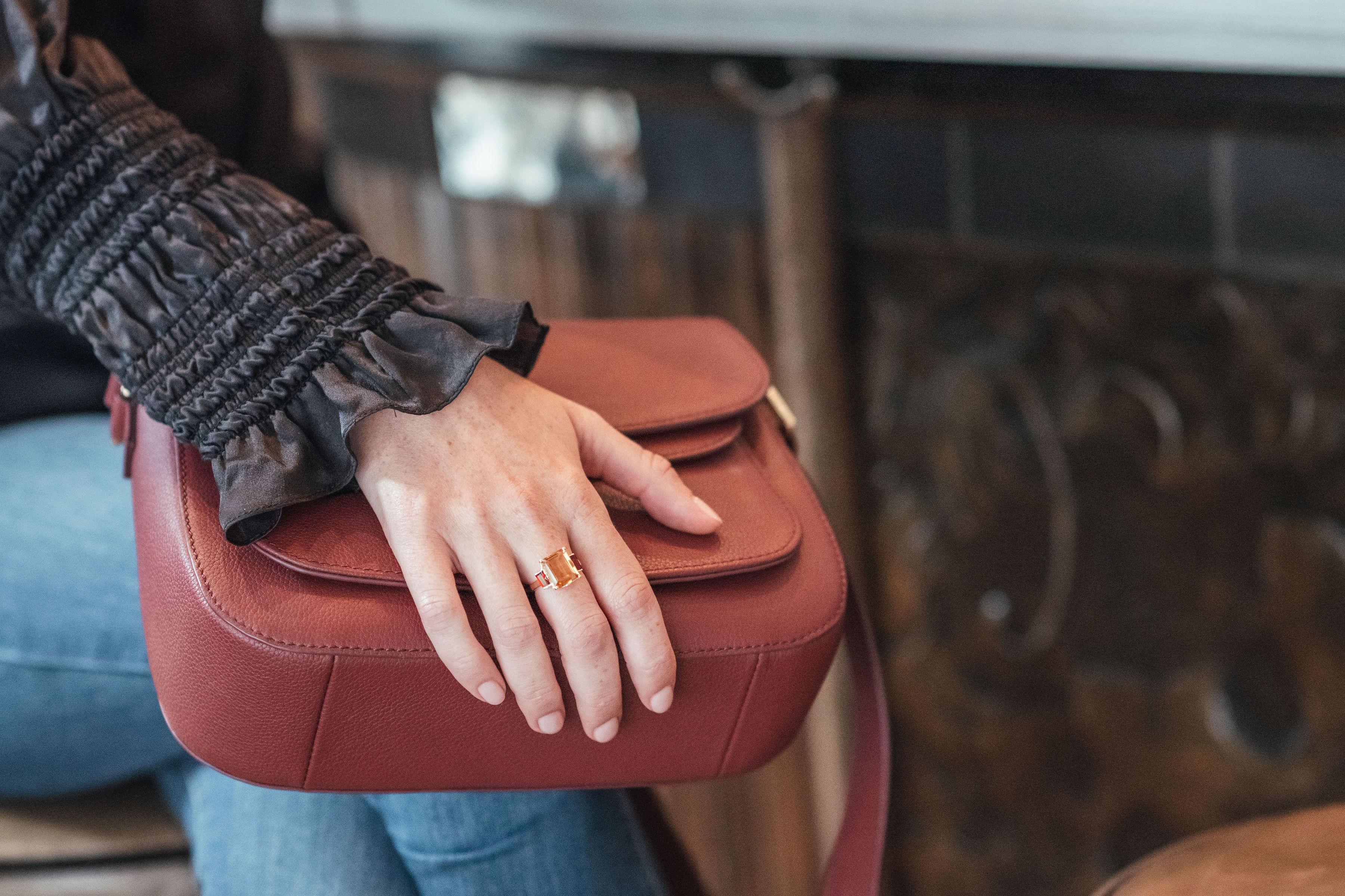 Augustine Jewels Octagon Gold Ring in Garnet & Citrine In New Condition For Sale In London, GB