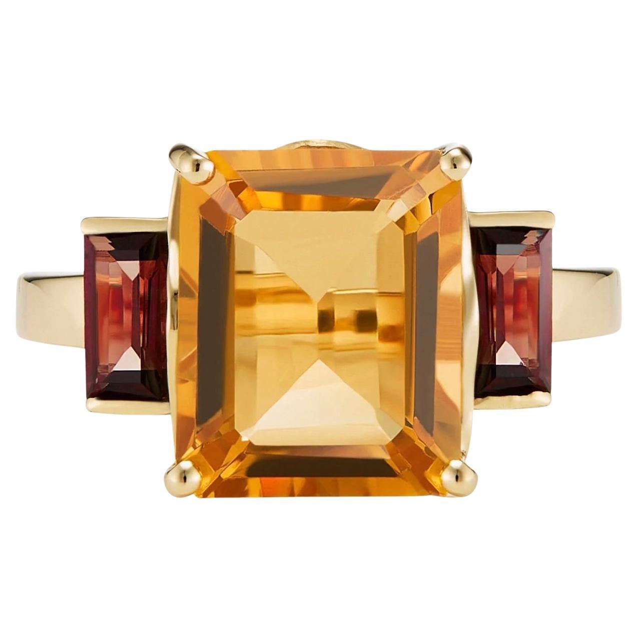 Augustine Jewels Octagon Gold Ring in Garnet & Citrine For Sale