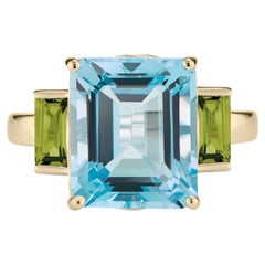 Octagon Gold Ring in Peridot & Blue Topaz