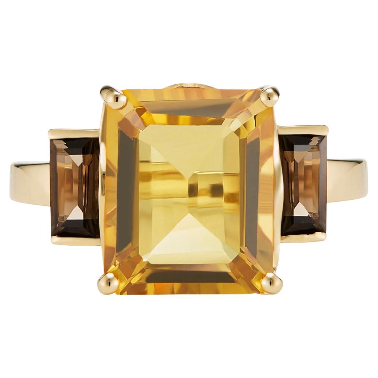Augustine Jewels Octagon Gold Ring in Smoky Quartz & Citrine For Sale