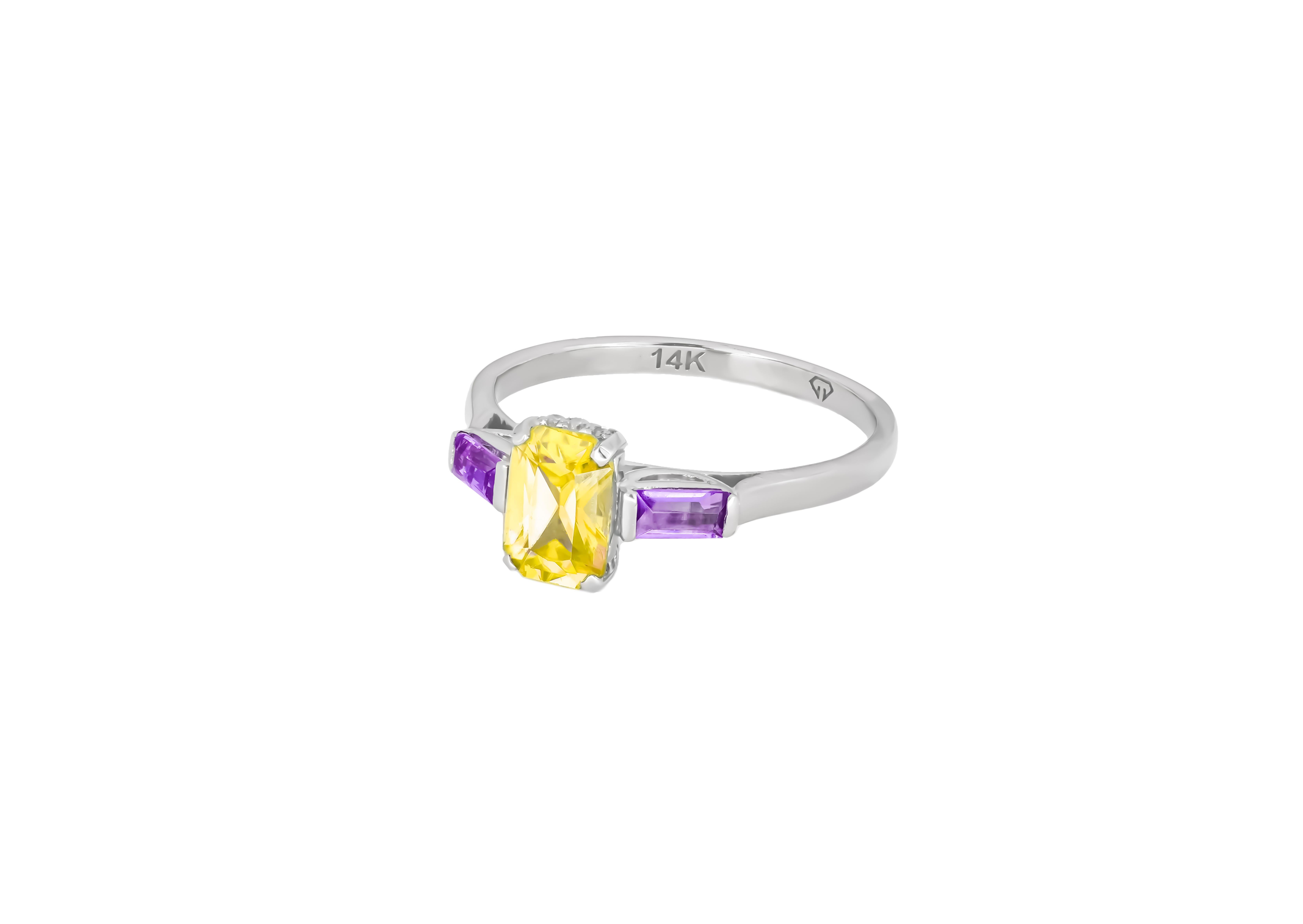 For Sale:  Octagon lab citrine 14k gold ring. 4