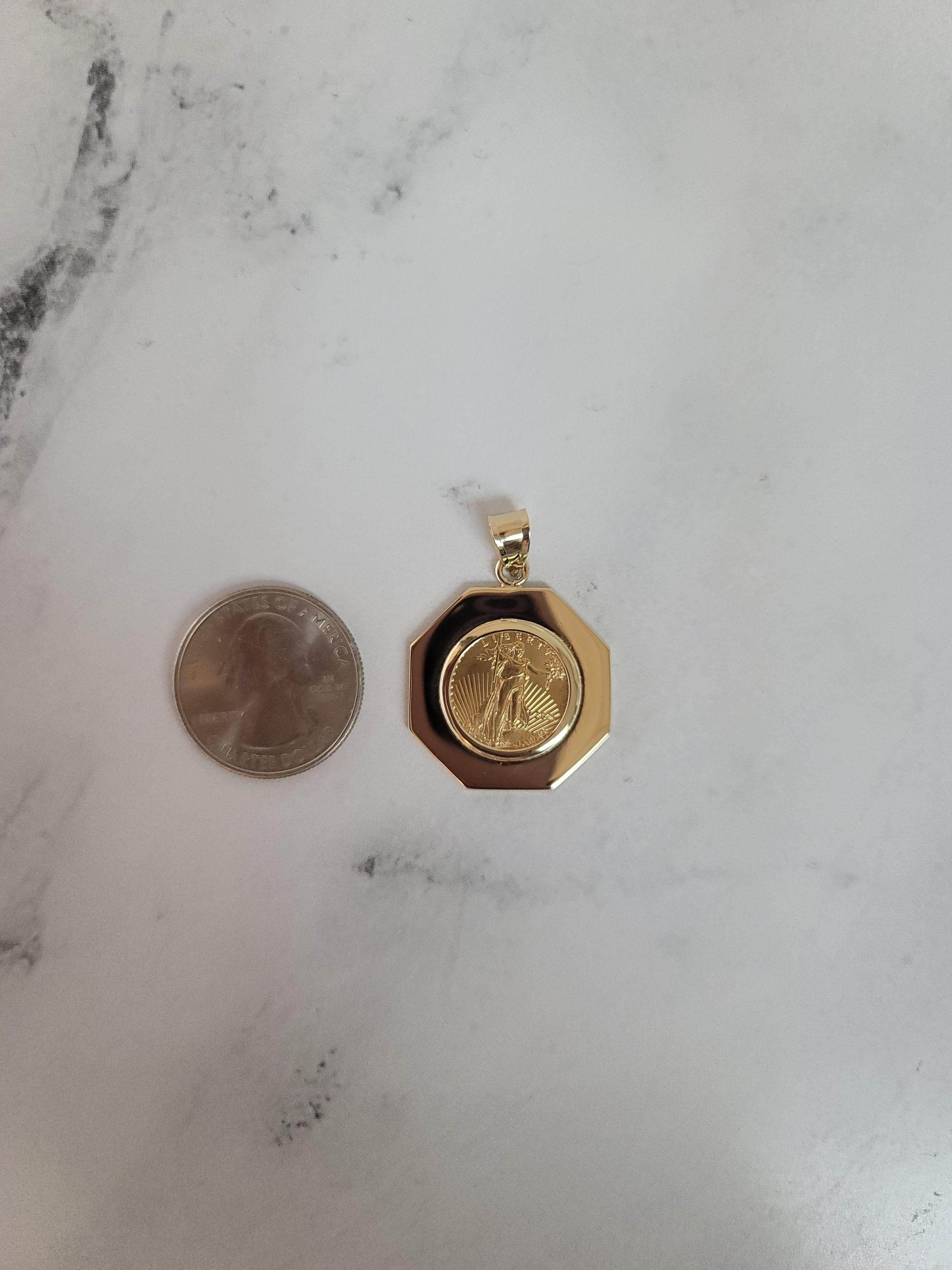 Octagon Lady Liberty 1/10OZ Coin Necklace In New Condition For Sale In Sugar Land, TX