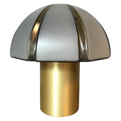 Octagon Mushroom Peill & Putzler Brass & Blown Glass Table Lamp, 1970s, Germany