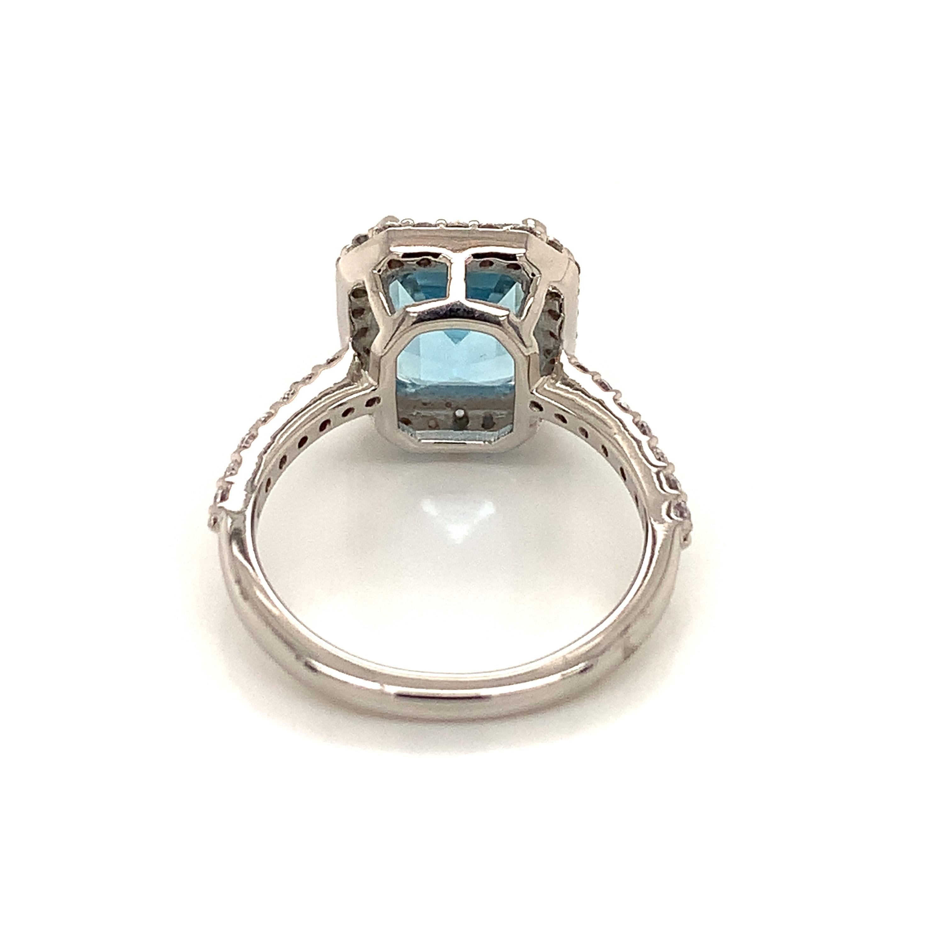 Octagon Cut Octagon Natural Sky Blue Topaz And CZ Rhodium over Sterling Silver Ring For Sale