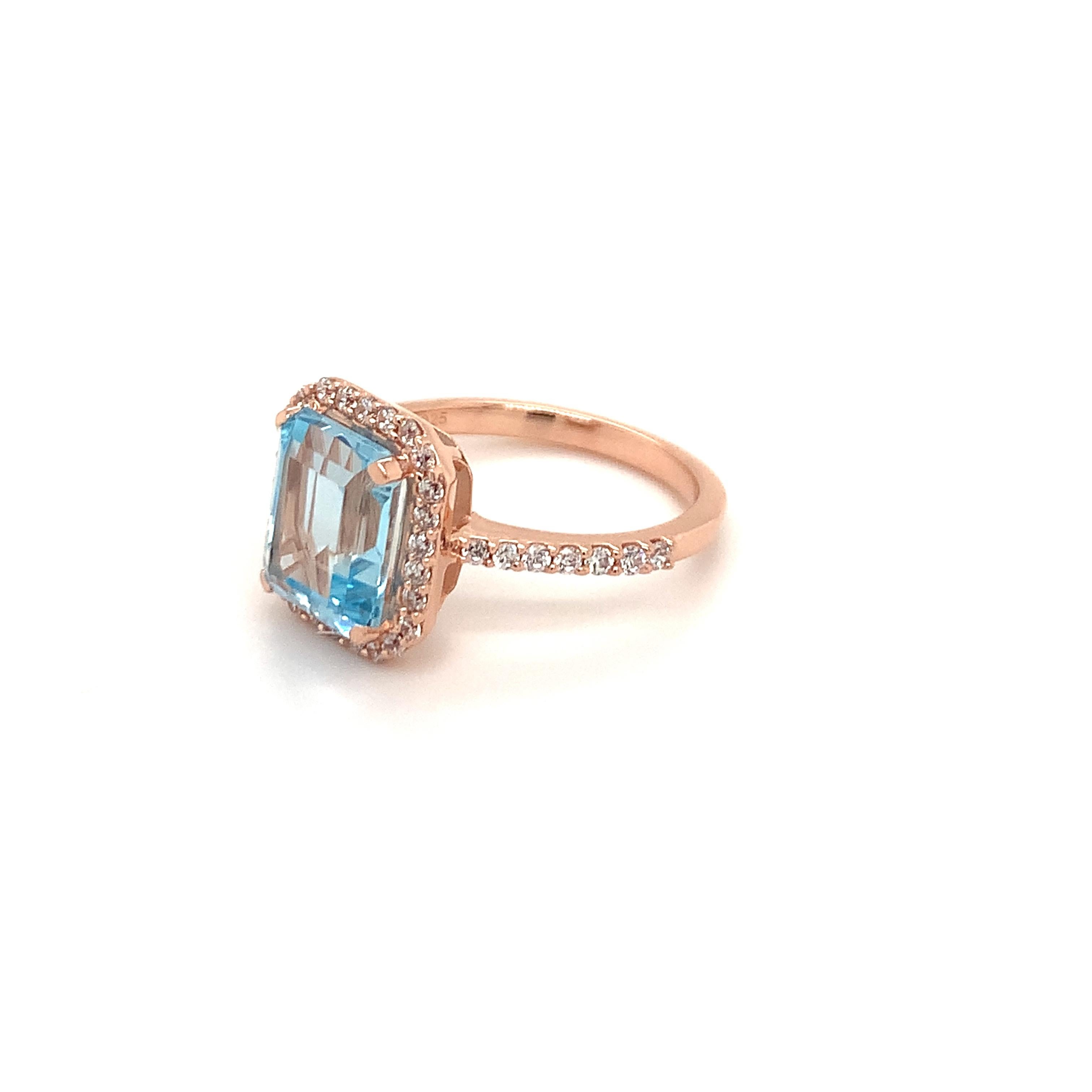 Octagon Shape Sky Blue Topaz Gemstone beautifully crafted with CZ in a Ring. A fiery Blue color December Birthstone. For a special occasion like Engagement or Proposal or may be as a gift for a special person.

Primary Stone Size - 10x8mm