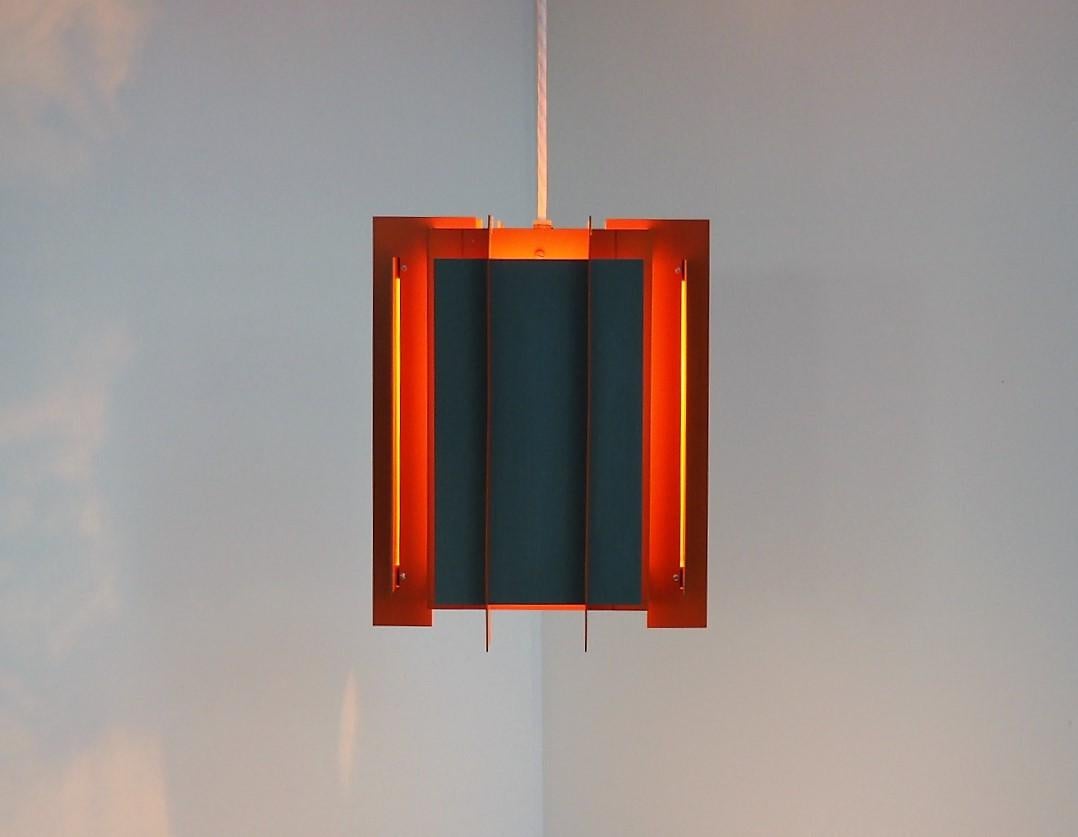 Mid-Century Modern Octagon Pendant Made in Orange and Gray, Danish Vintage Design from Lyfa 1960s For Sale