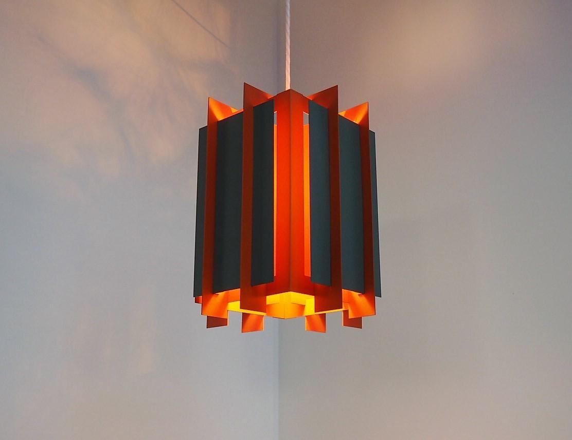 Octagon Pendant Made in Orange and Gray, Danish Vintage Design from Lyfa 1960s In Good Condition For Sale In Spoettrup, DK
