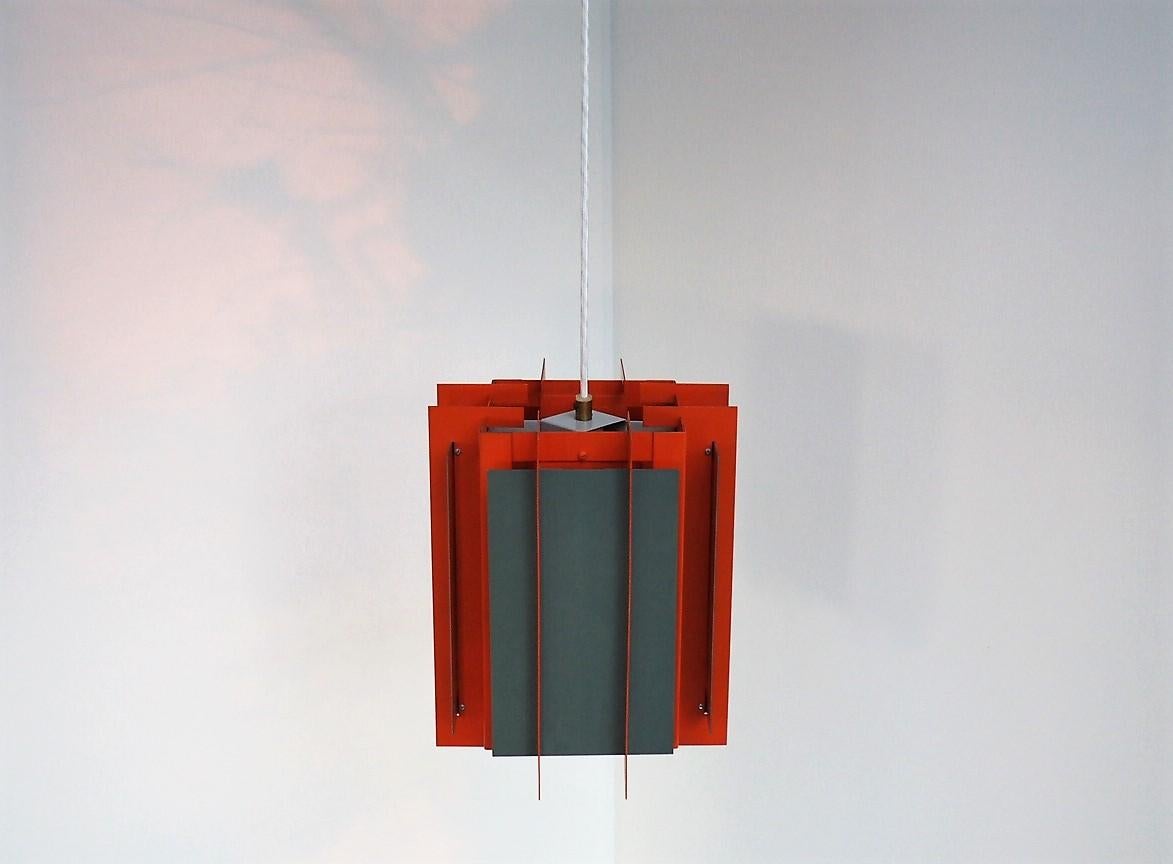 Metal Octagon Pendant Made in Orange and Gray, Danish Vintage Design from Lyfa 1960s For Sale