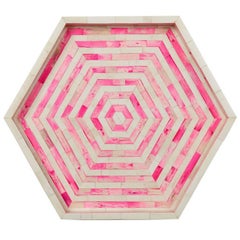 Octagon Pink and White Stripped Bone Inlay Cocktail Tray