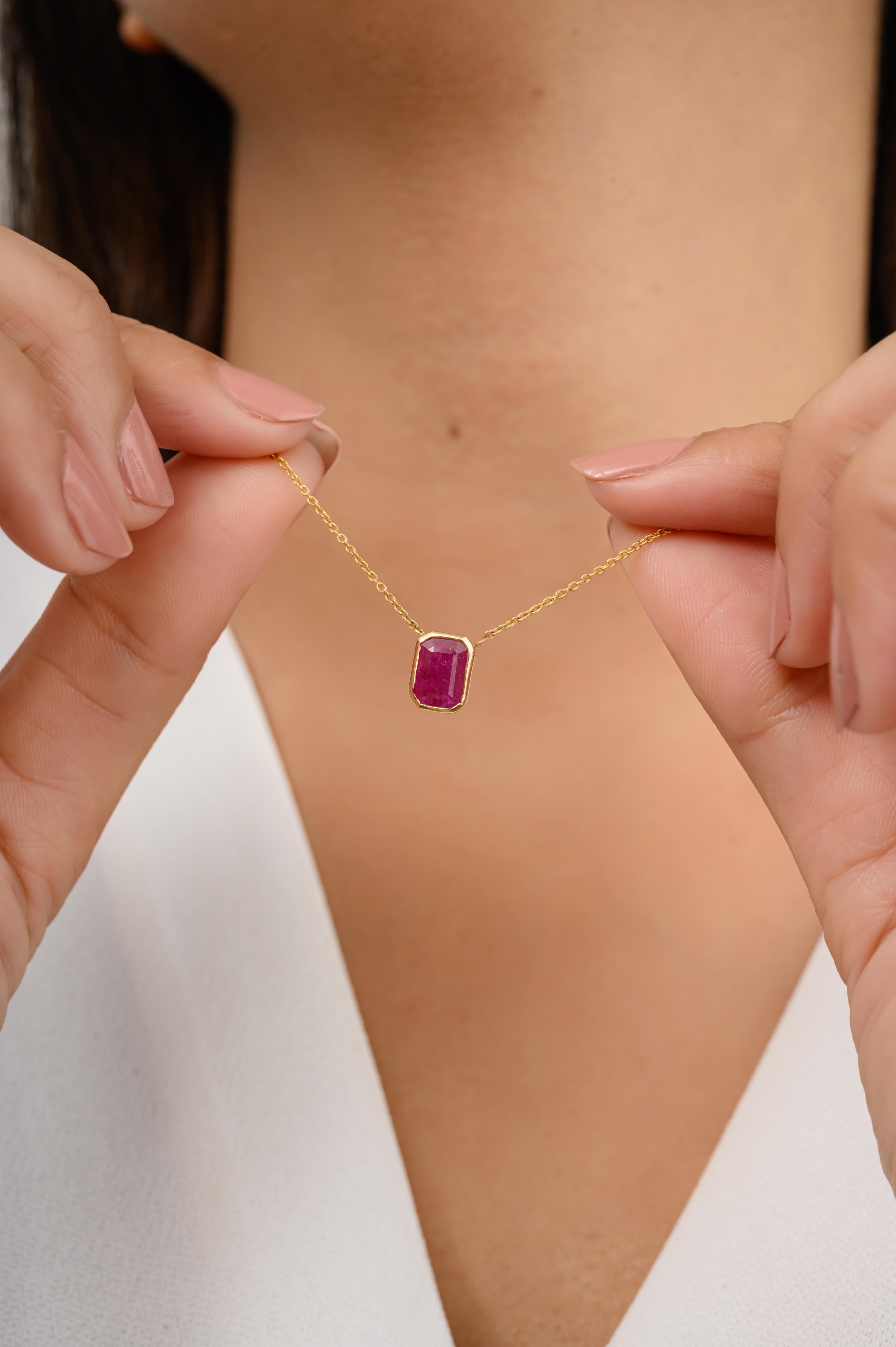 Octagon Cut Octagon Ruby Single Stone Pendant Necklace Gift for Christmas in 14k Yellow Gold For Sale