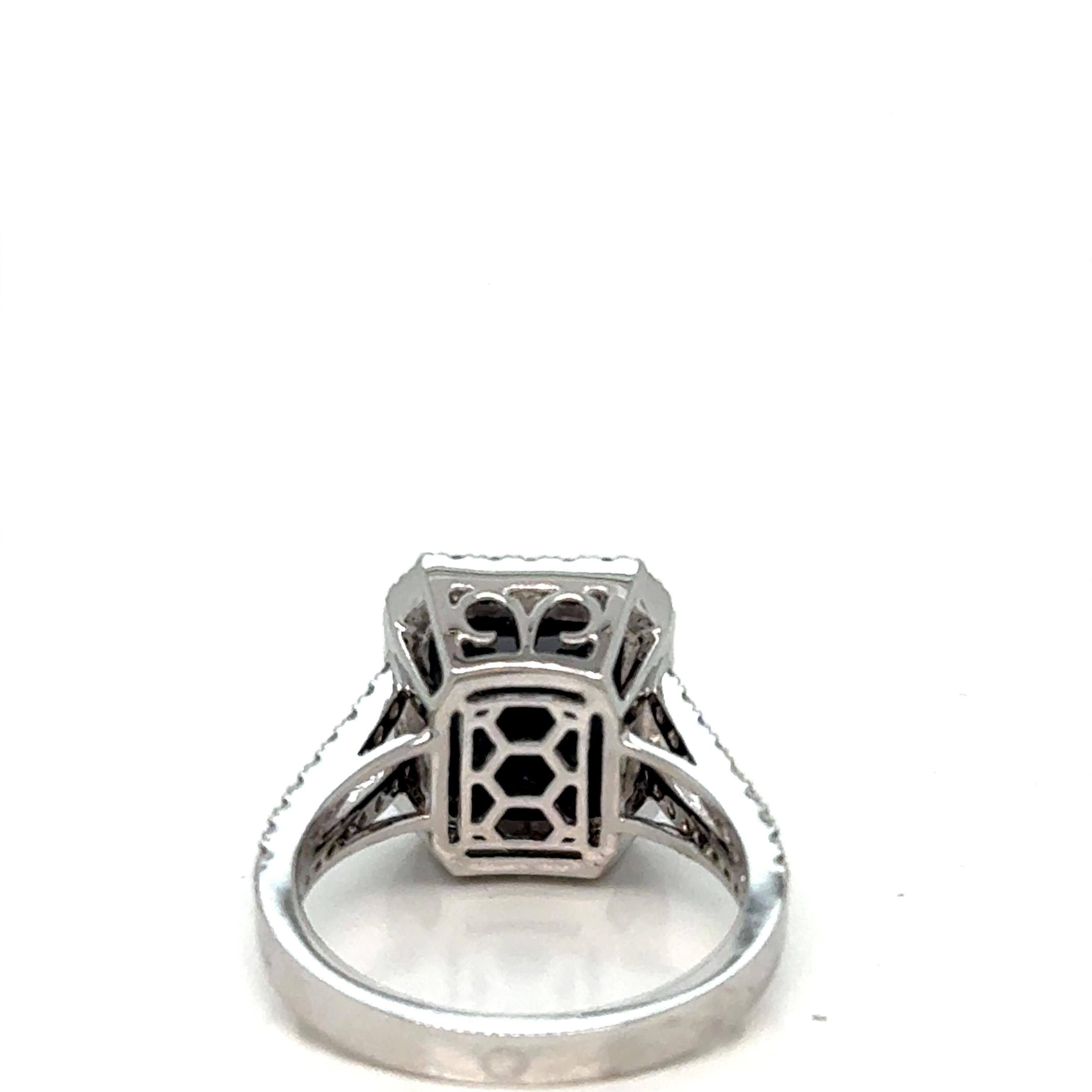 Octagon Cut Octagon Sapphire and Diamond 14K GOLD RING For Sale