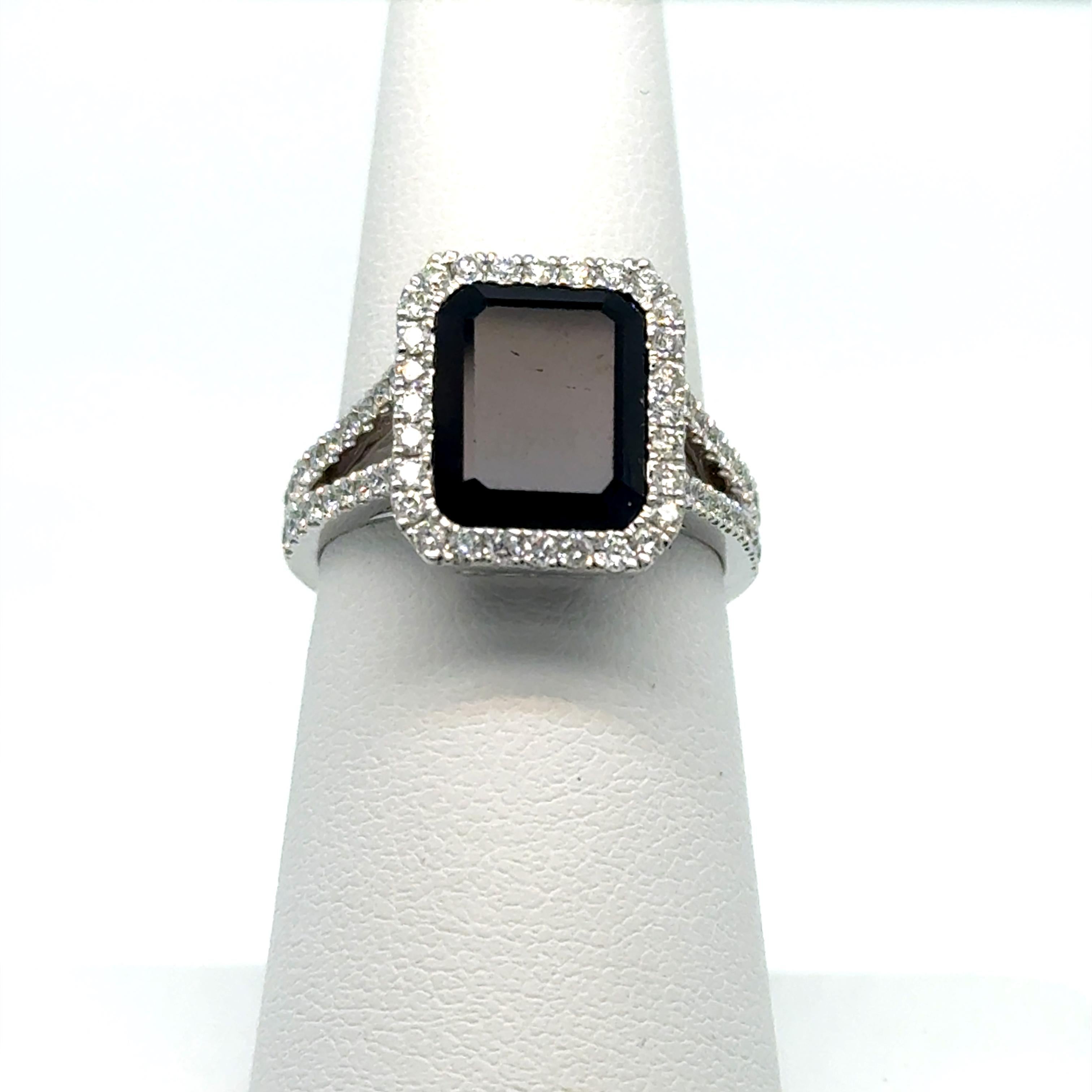 Women's Octagon Sapphire and Diamond 14K GOLD RING For Sale