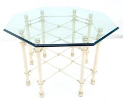 Octagon Shape 3/4" Glass Top White Wrought Iron Base Dining Center Table MINT