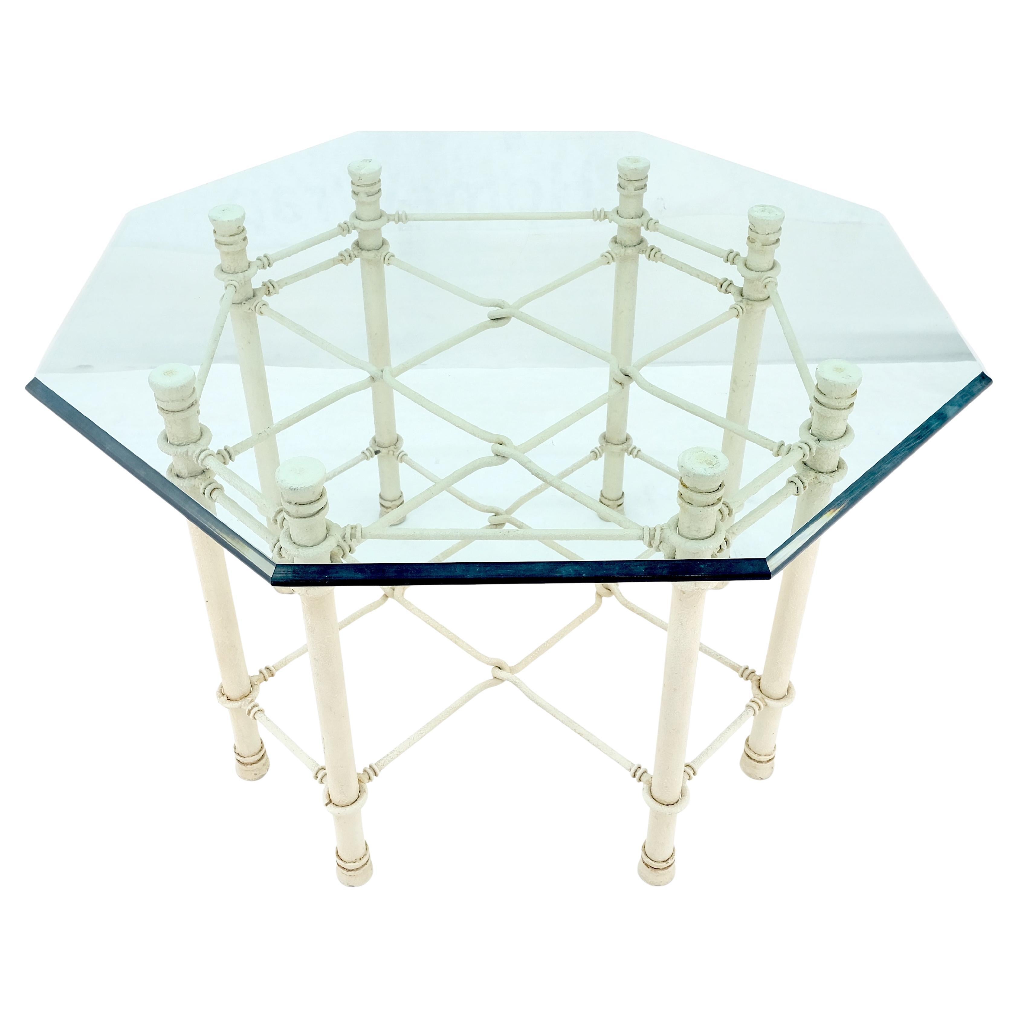 Octagon Shape 3/4" Glass Top White Wrought Iron Base Dining Center Table MINT