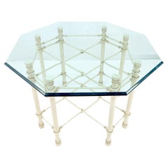 Octagon Shape 3/4" Glass Top White Wrought Iron Base Dining Center Table MINT