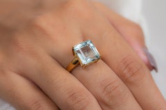 VR Jewels Octagon Shape Aquamarine Solitaire Ring in 18K Yellow Gold