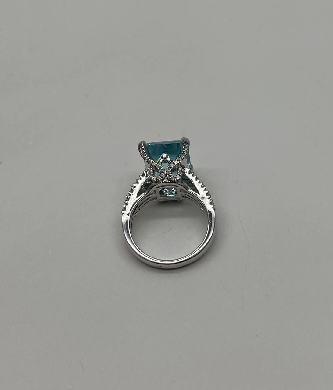 Octagon Shape Blue Aquamarine Diamond Pave 14K White Gold Cocktail Ring In New Condition For Sale In Oakton, VA