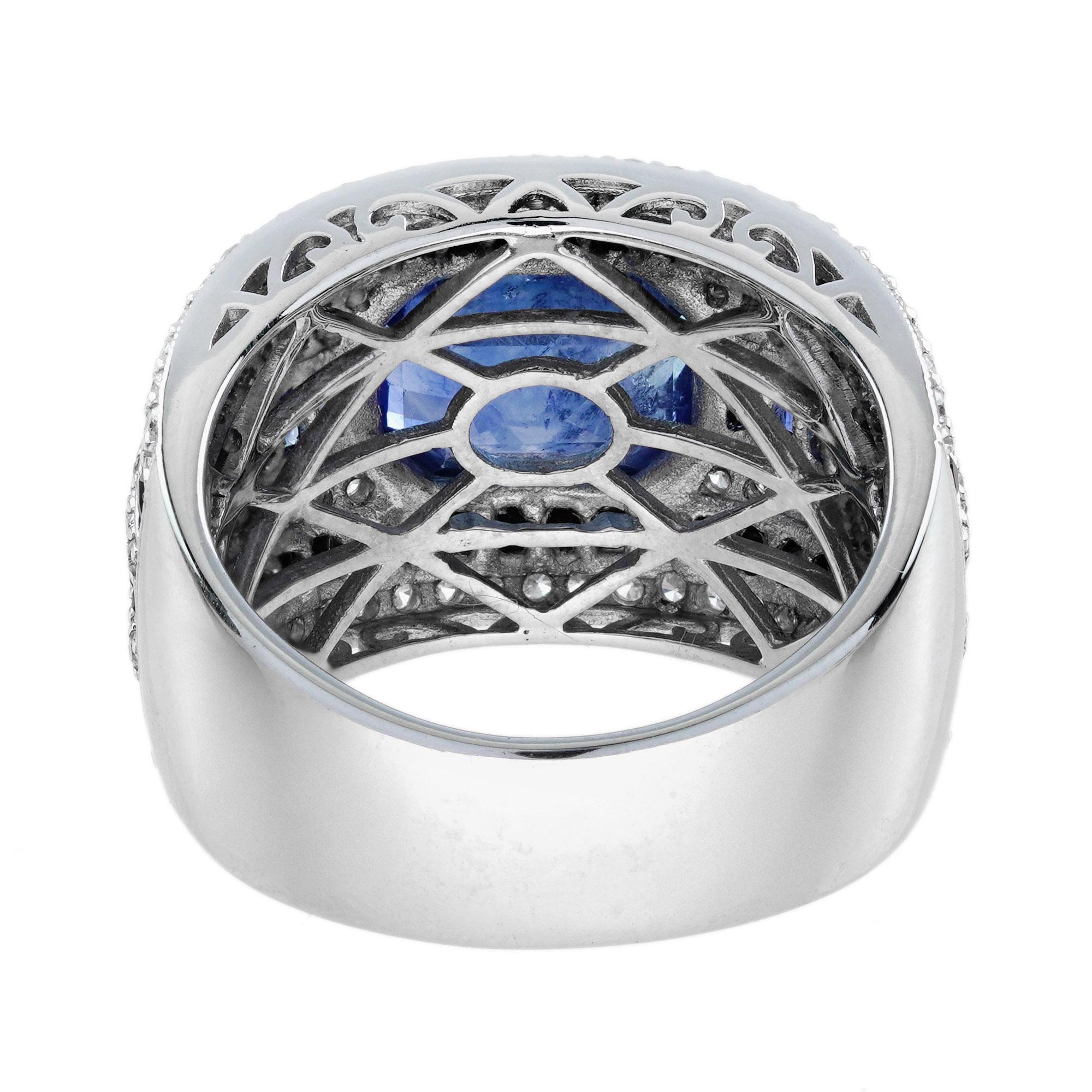 Anello da uomo a forma di ottagono con zaffiro blu e diamante di onice nero in stile Art Deco In condizioni Nuovo in vendita a Oakton, VA