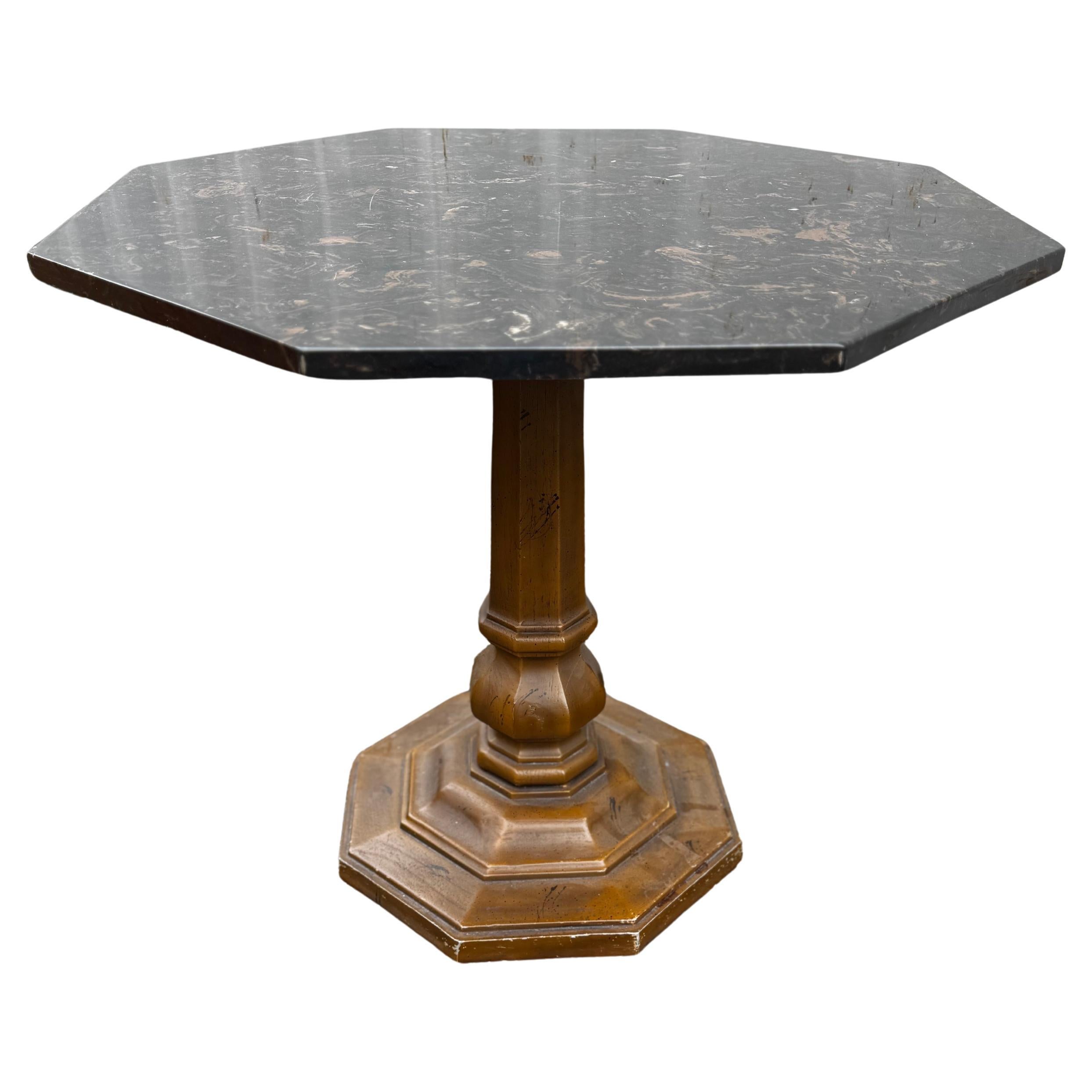 Octagon Shape Granite Top Occasional Pedestal Base Table For Sale