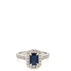 Octagon Shape Sapphire with Diamond with White Gold Ring