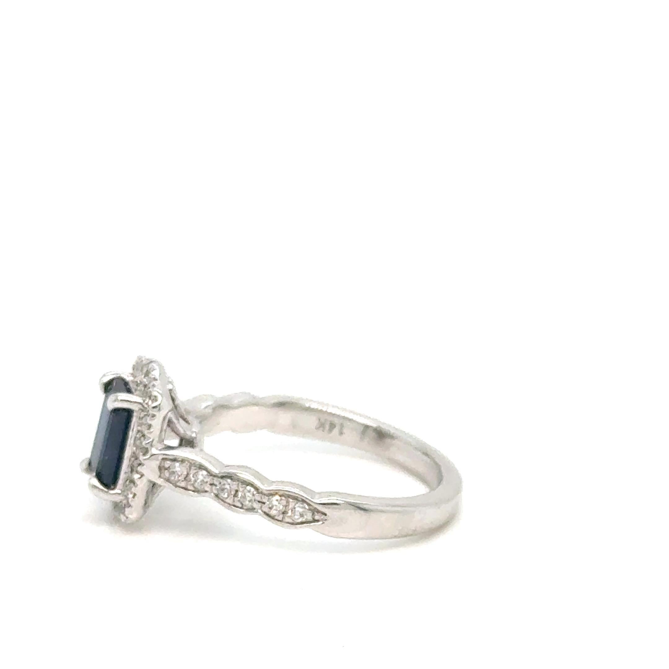 Modern Octagon Shape Sapphire with Diamond with White Gold Ring For Sale