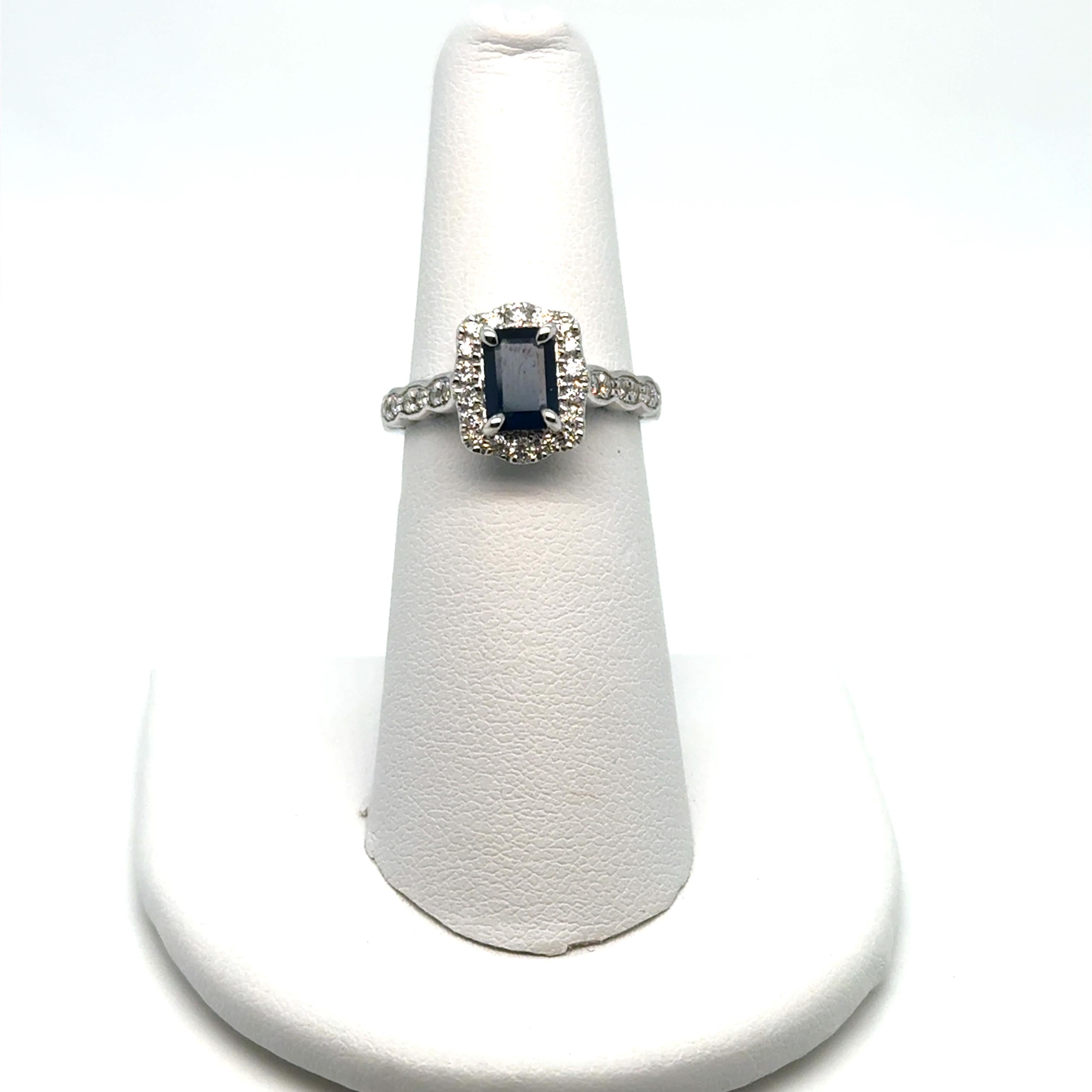 Women's Octagon Shape Sapphire with Diamond with White Gold Ring For Sale