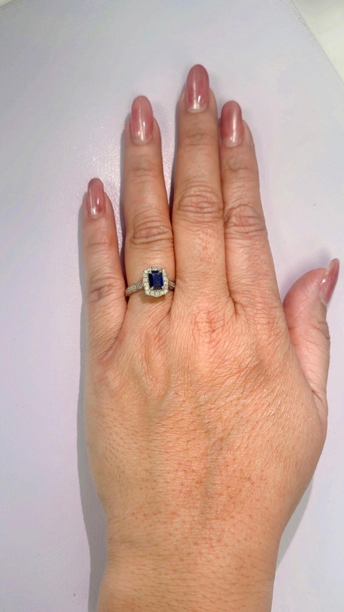 Octagon Shape Sapphire with Diamond with White Gold Ring For Sale 1